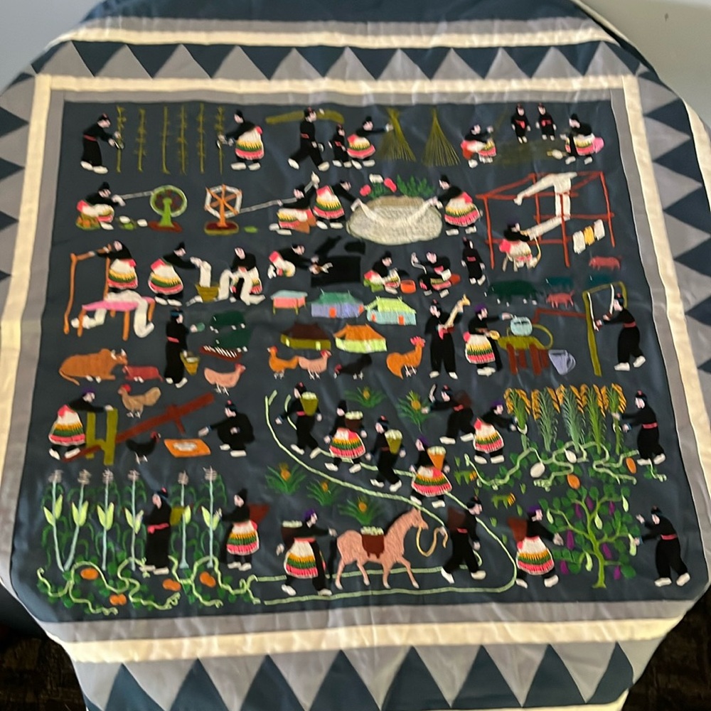 Vintage Hmong Embroidered Story Cloth Wall Hanging Art Textile